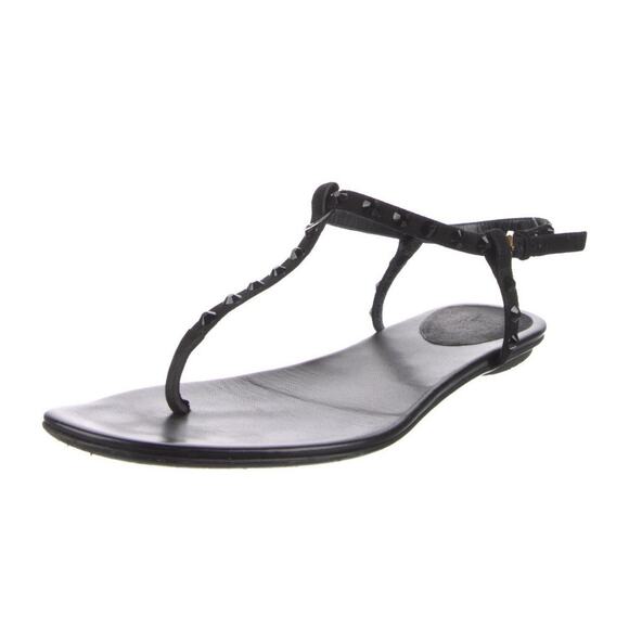 Authentic Gucci Black Leather Rhinestone Embellished Thong Flat Sandals EU 37.5 - Picture 1 of 5